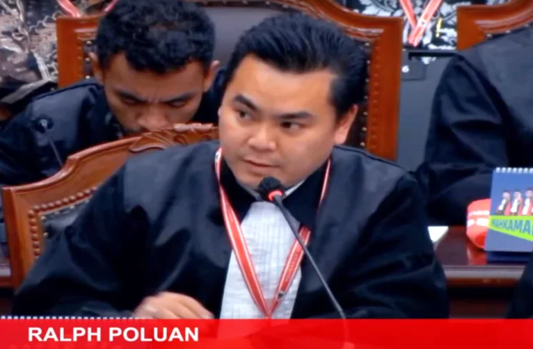 Ralp Poluan, Kuasa Hukum  Pihak Terkait pada Sidang Pemeriksaan Perkara Nomor 23/PHPU.WAKO-XXIII/2025 di Mahkamah Konstitusi, Rabu, 22 Januari 2024.